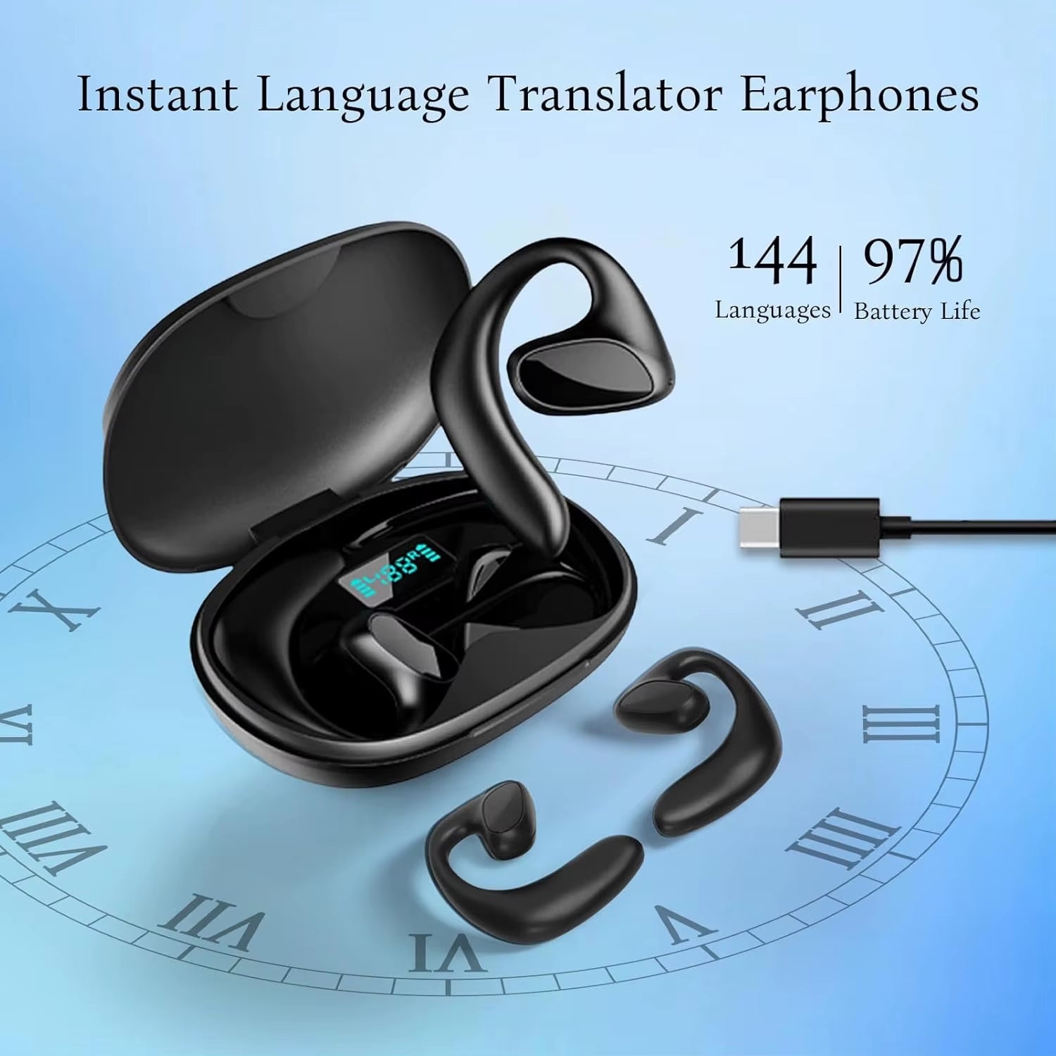 M8 Language BT Translator Earbuds, Bluetooth Headset That Supports Translation into 144 Languages, Online or Offline Translation
