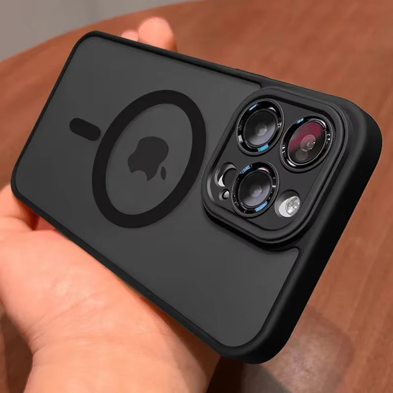 Magnetic Luxury Lens Protector Matte Translucent Case for Iphone 17 16 15 14 13 12 11 Pro Max for Magsafe Wireless Charger Cover