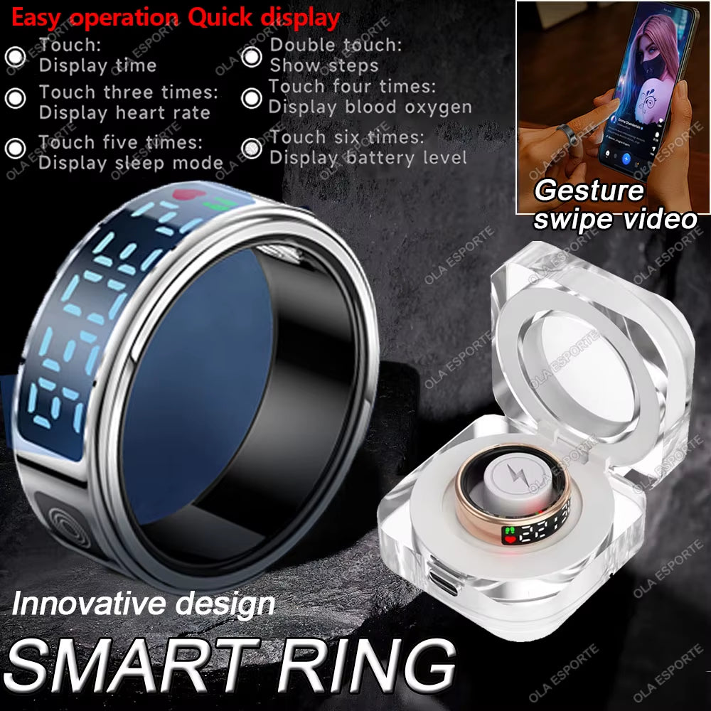 2025 Smart Ring LED Touch Display Screen Gesture Swipe Video Heart Rate Health Monitoring 5ATM Waterproof Smart Rings Men Women