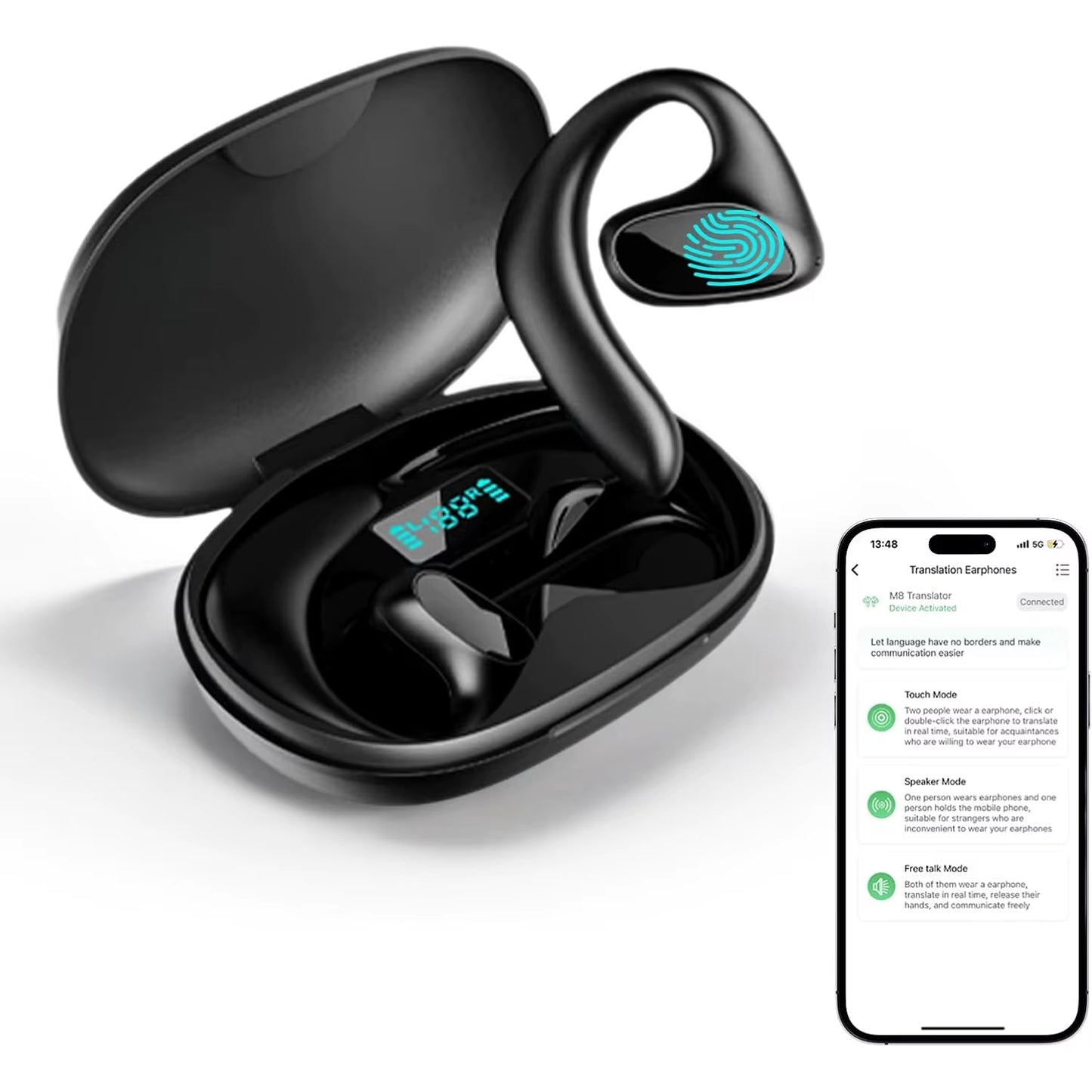 M8 Language BT Translator Earbuds, Bluetooth Headset That Supports Translation into 144 Languages, Online or Offline Translation